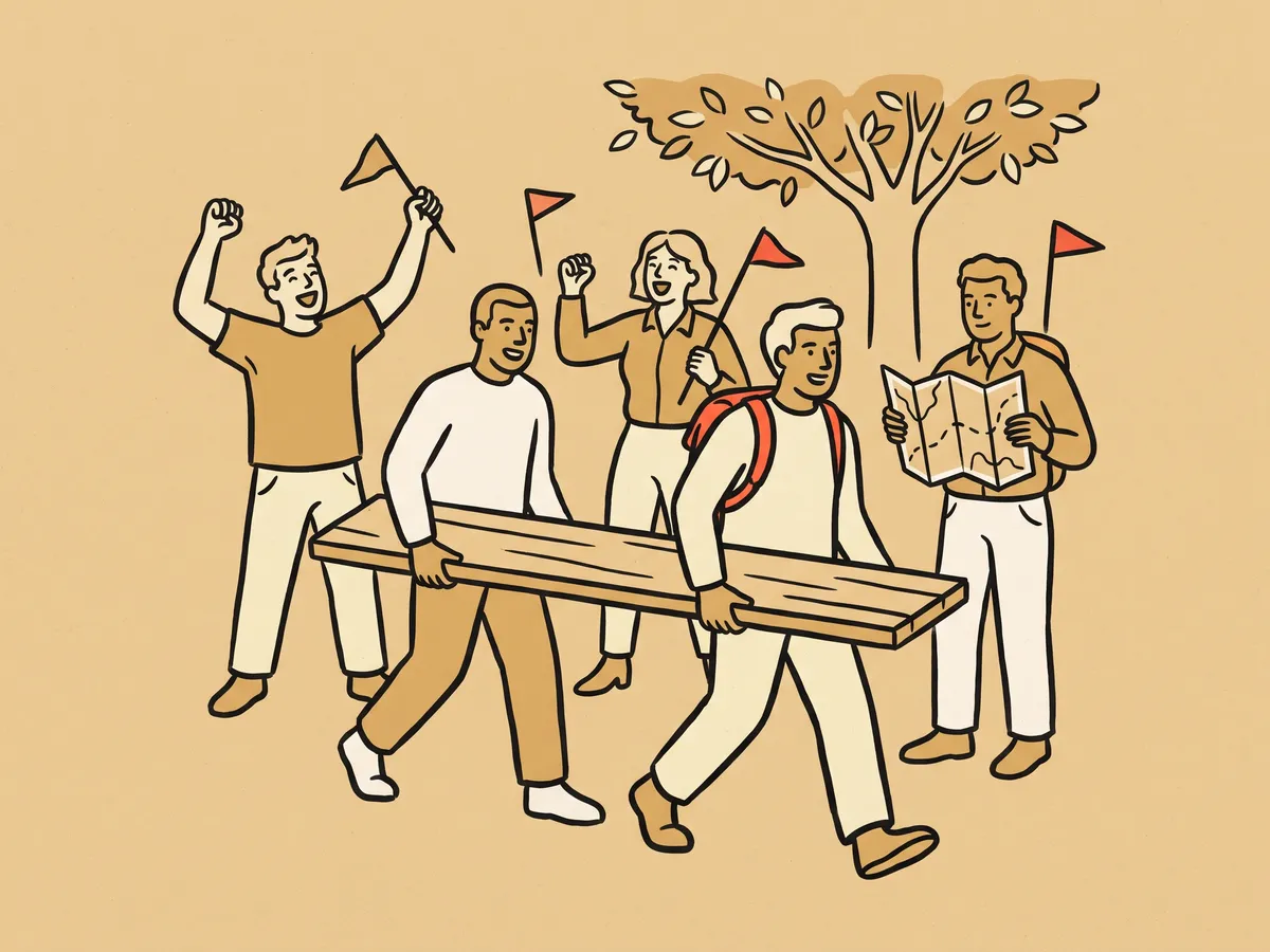 Ilustración IA: un equipo hace una gymkana en el campo