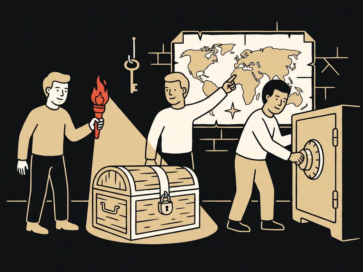 Ilustración IA: un equipo resuelve candados en una sala de escape